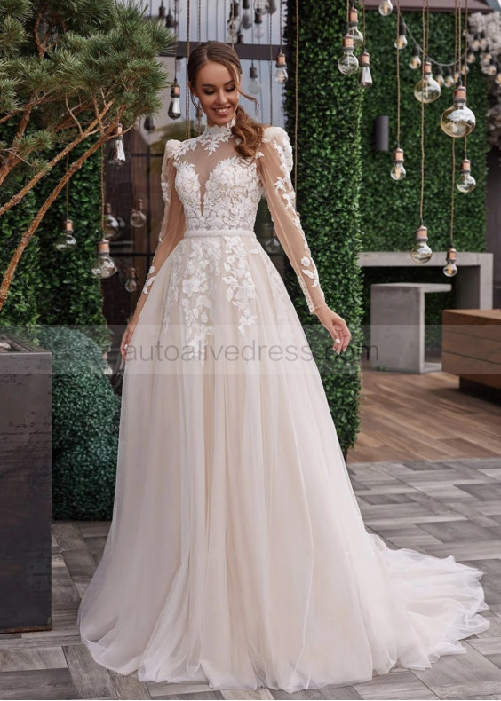 Beaded Lace Satin Chic Wedding Dress With Detachable Train